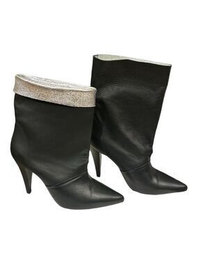 IRO Avina Black Lambskin Leather NWT Metallic Silver Lined Boots Size 38